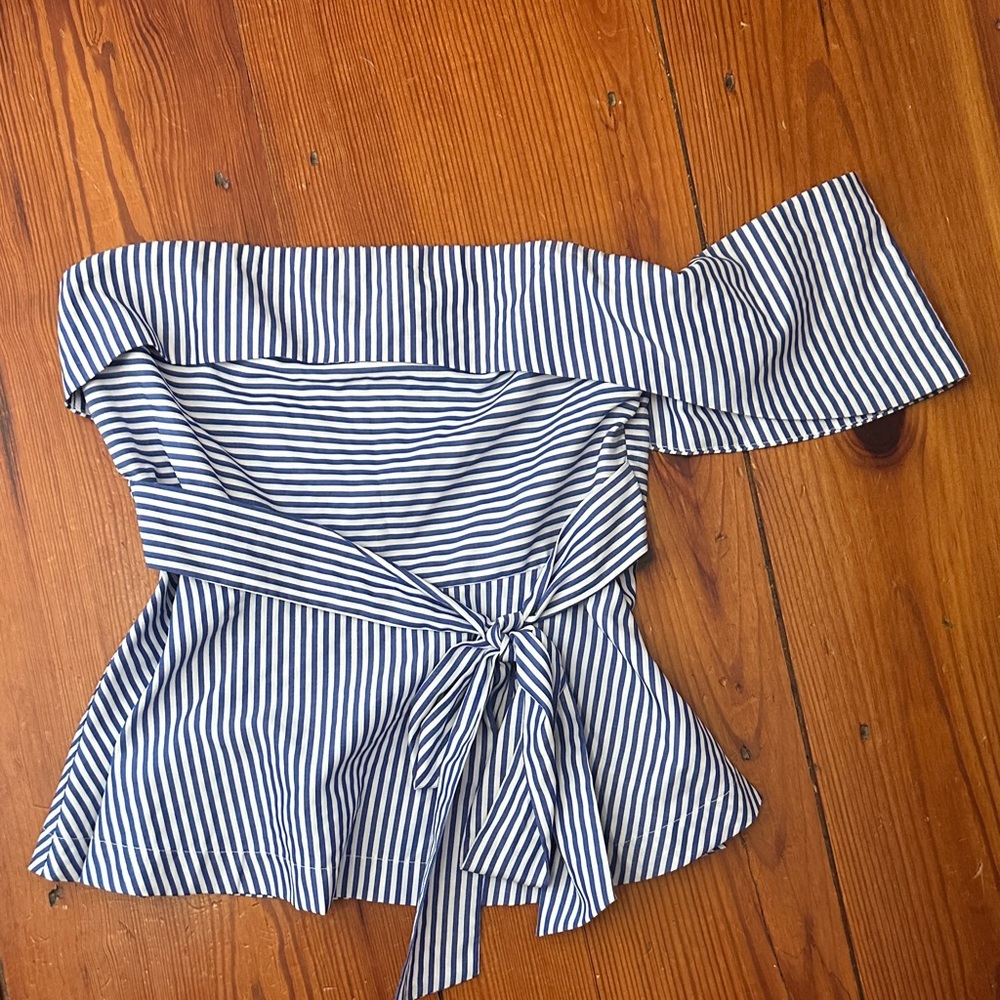 J.O.A. Navy and White Strapless Top